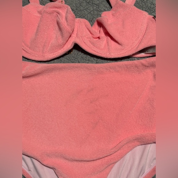 VICTORIAS SECRET SWIM SET UNDERWIRE TOP 34D, SMALL HIGH WAIST BOTTOM Terry cloth - Picture 3 of 8